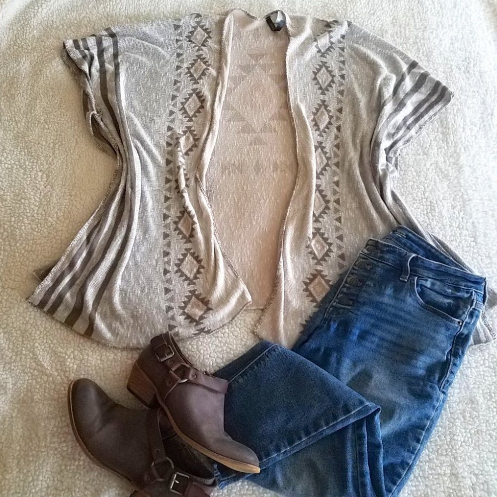Absolutely Aztec Print Open Long Cardigan